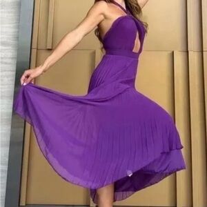 ZARA Purple Halter Pleated Dress NWT Size L